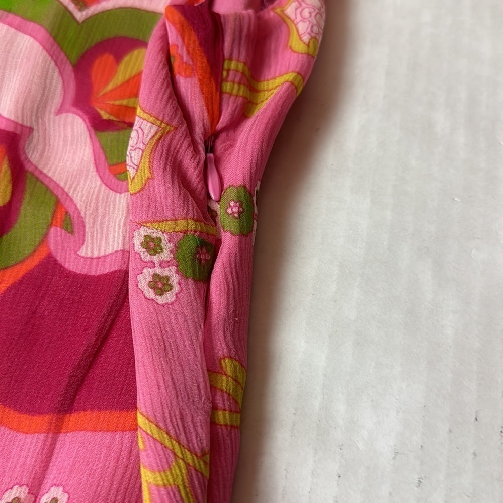 Y2K 100% Silk Boho Shift Dress Pink Floral Resort Sleeveless ECI New York - Picture 12 of 13